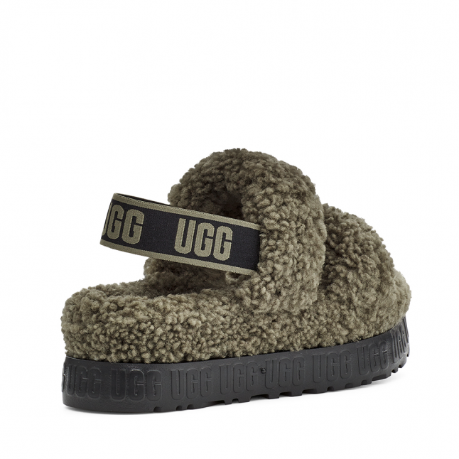 Womens Burnt Olive UGG Slippers Oh Fluffita