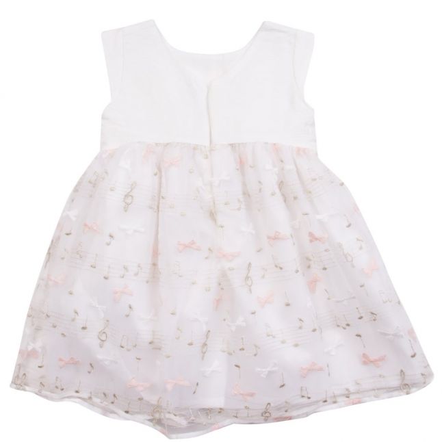 Girls Natural Embroidered Bows Dress