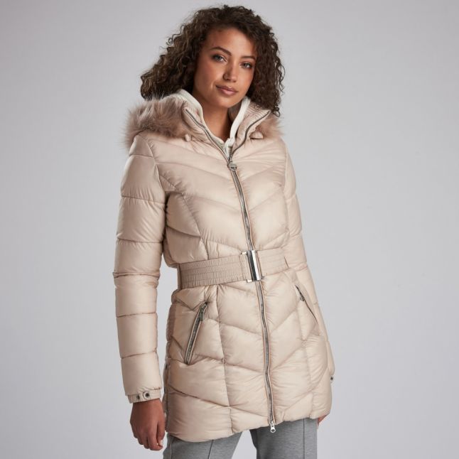 Barbour International Womens Oyster Highpoint Hooded Quilted Coat