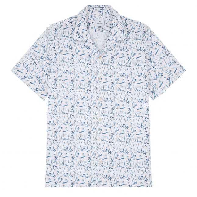 Mens White Floral Regular Fit S/s Shirt