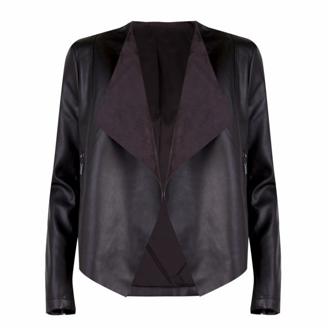 Womens Black Stephanie PU Waterfall Jacket