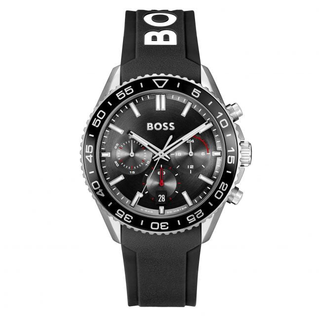 Mens Black/Silver Runner Silicone Strap Watch