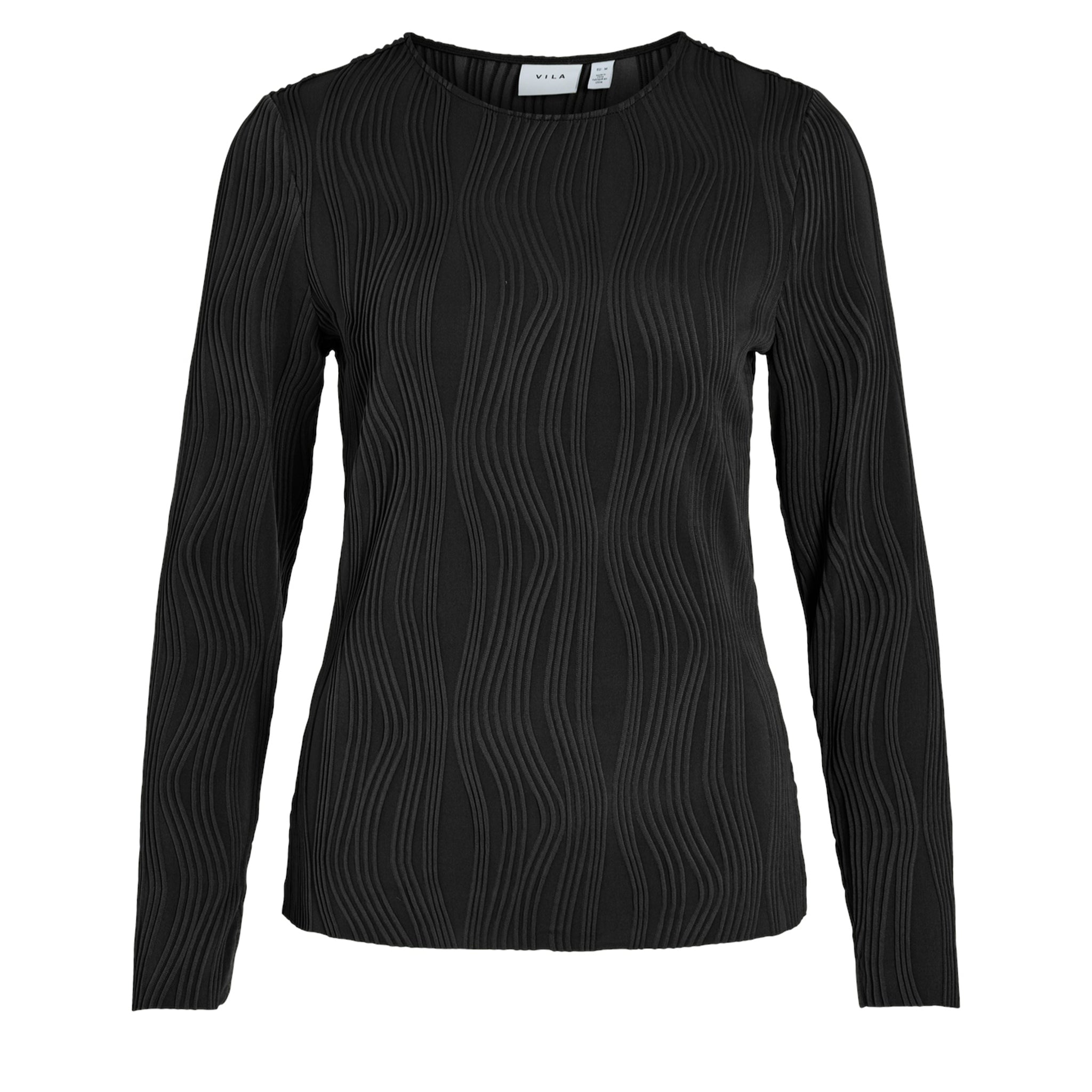 Womens Vila Black Vinira Textured L/s Top