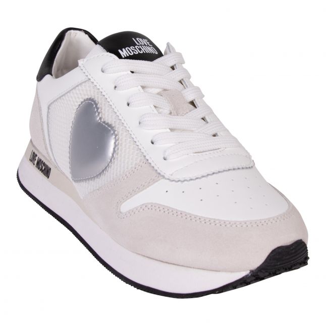 Womens White Silver Heart Runner Trainers