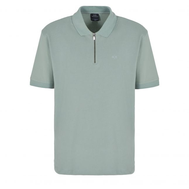 Mens Balsam Green Zip Neck S/s Polo Shirt