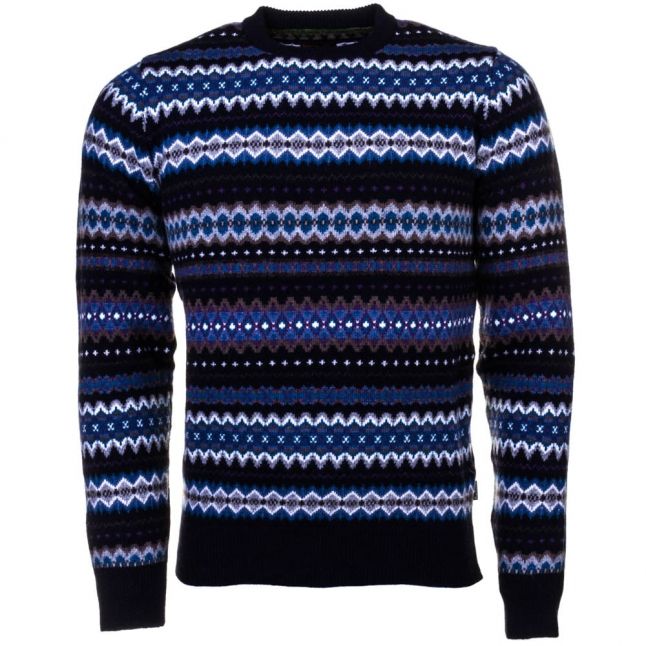 Heritage Mens Navy Caistown Fair Isle Crew Jumper