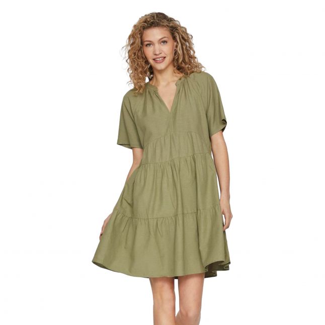 Womens Oil Green Viprisilla V-Neck Short Dress