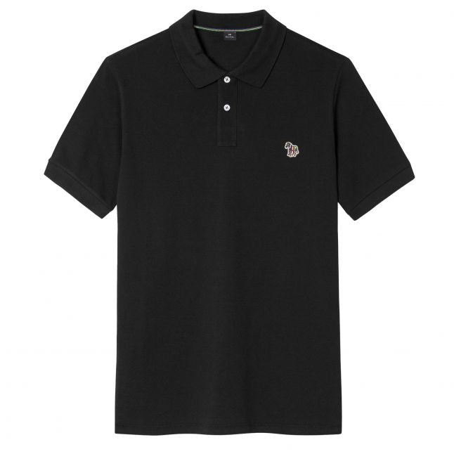 Mens Black Zebra Badge Knitted S/s Polo