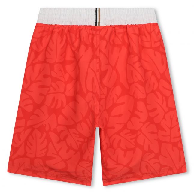 Boys BOSS Bright Red Palm Print Swim Shorts