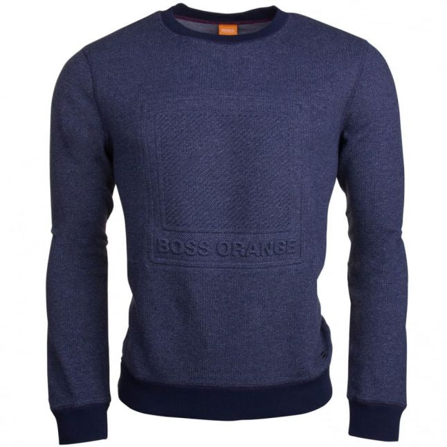 Orange Mens Dark Blue Wack Embossed Crew Sweat Top