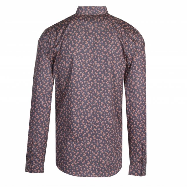 Mens Navy Palm Print Tailored L/s Shirt