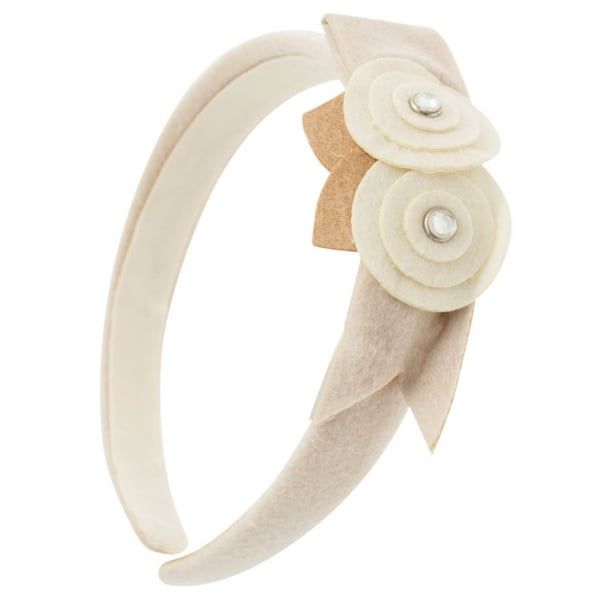 Girls Beige Flowers & Ribbon Head Band