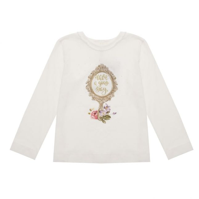 Girls Natural Mirror Frill L/s T Shirt