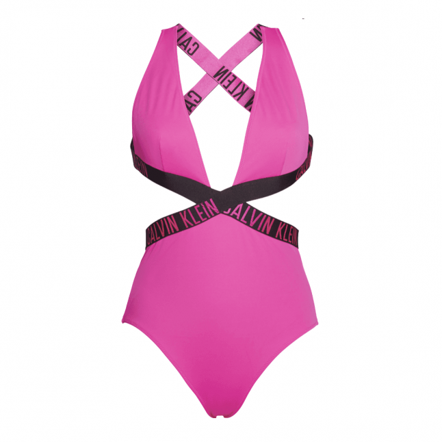 Womens Pink Glo Plunge Cut Out Swimsuit