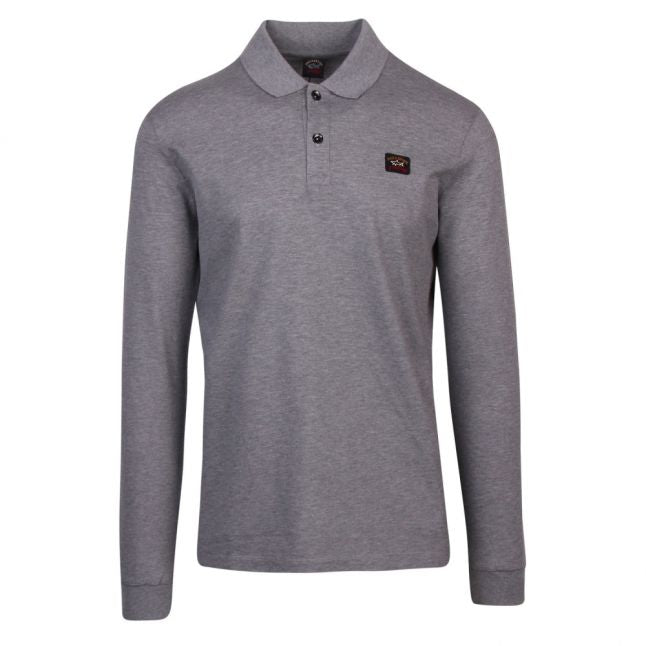 Mens Grey Melange Classic Logo Custom Fit L/s Polo Shirt