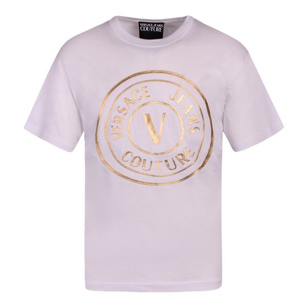 Mens White/Gold Large Emblem Foil S/s T Shirt