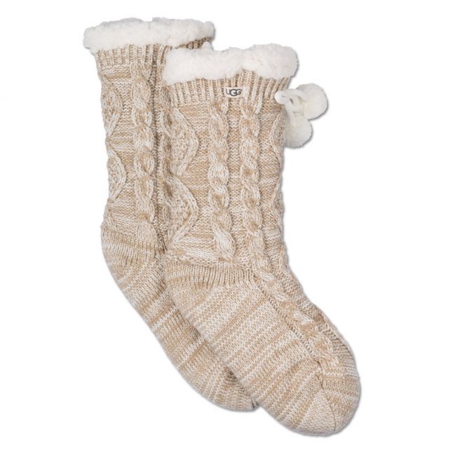 Womens Cream Pom Pom Fleece Lined Socks