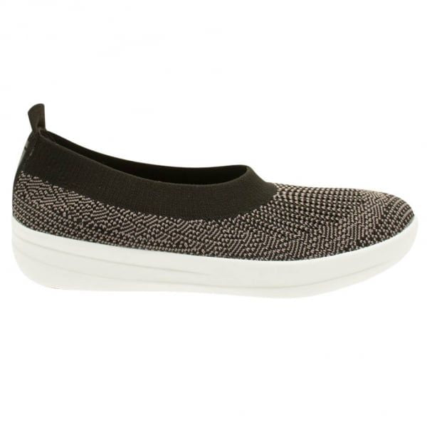 Womens Black & Charcoal Uberknit™ Slip-On Ballerina Pumps