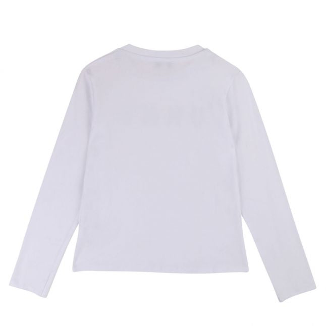 Girls White Shiny Logo L/s T Shirt