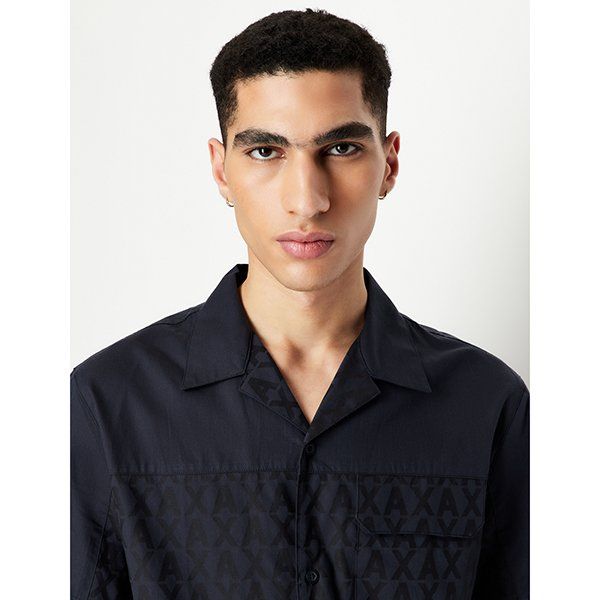 Mens Deep Navy/Black All Over Logo S/s Shirt