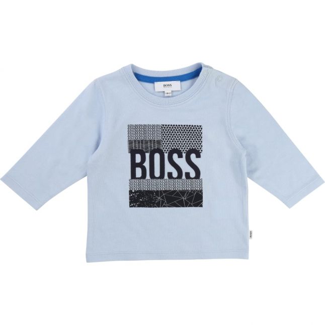 Baby Pale Blue Textured Logo L/s T Shirt