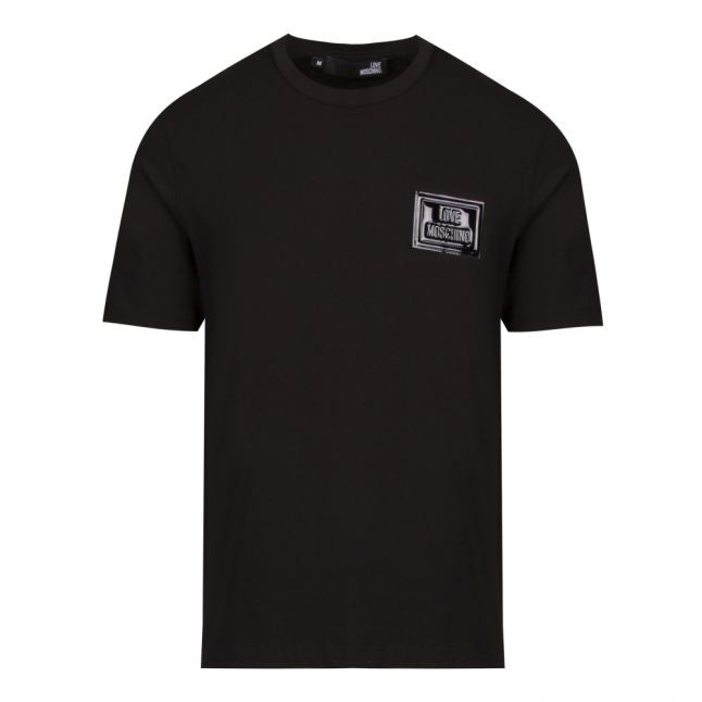 Mens Black PU Badge Regular Fit S/s T Shirt