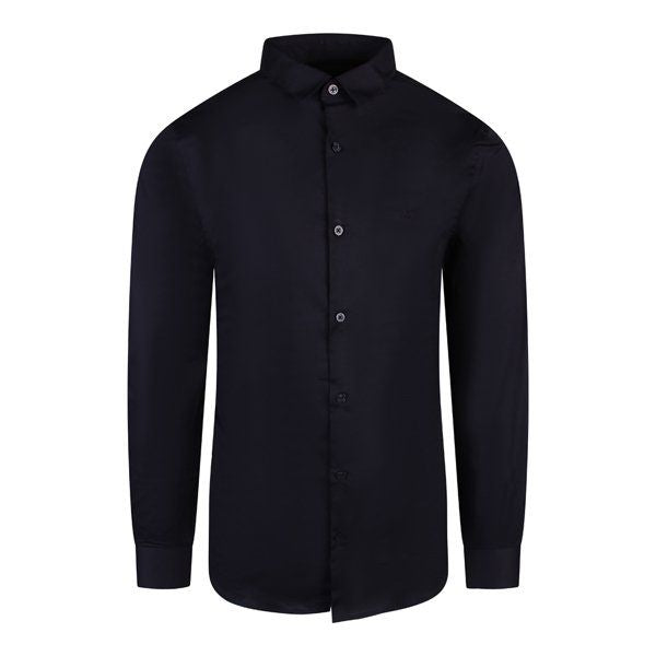 Mens Navy Branded Poplin Stretch L/s Shirt