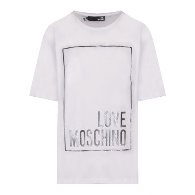 Womens Optical White Textured Foil Logo S/s T Shirt