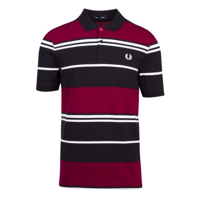 Mens Black/Red Block Stripe S/s Polo Shirt