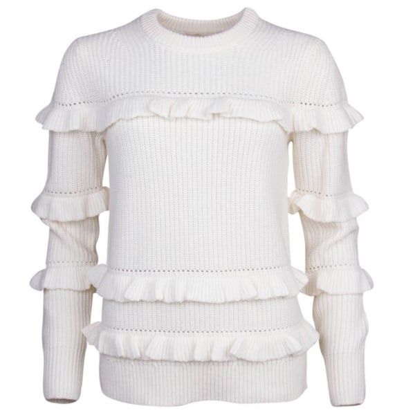 Womens Bone Rib Ruffle Knitted Jumper