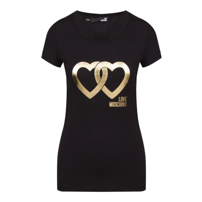 Womens Black Metallic Hearts Slim Fit S/s T Shirt