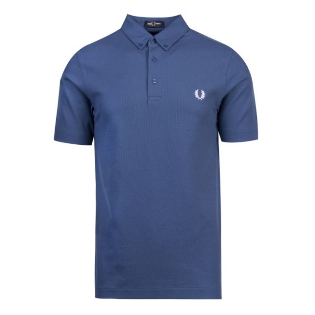 Mens Blue Button Down Collar S/s Polo Shirt