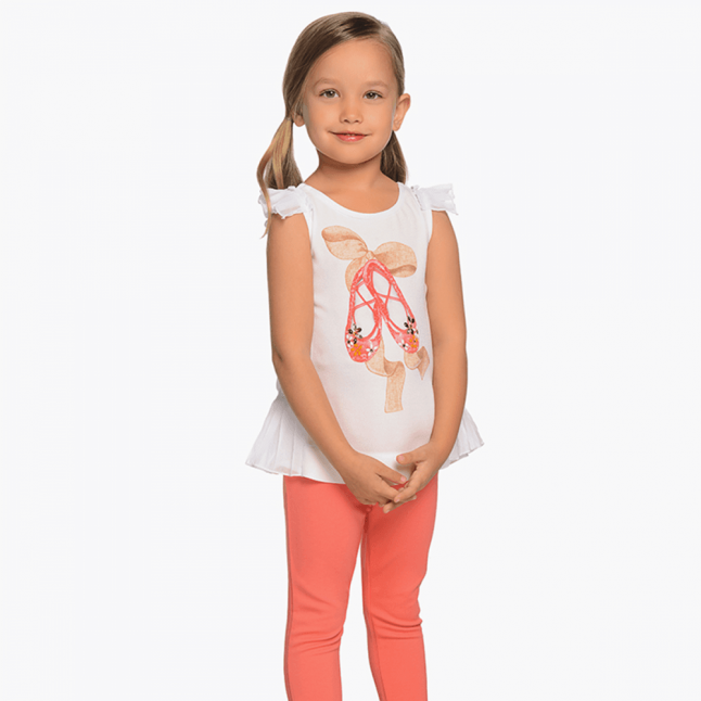 Girls Coral Ballet Shoes T Shirt & Leggings Set