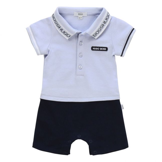 Baby Pale Blue Pique Polo Romper