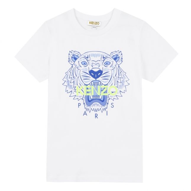 Boys White/Blue Neon Iconic Tiger S/s T Shirt