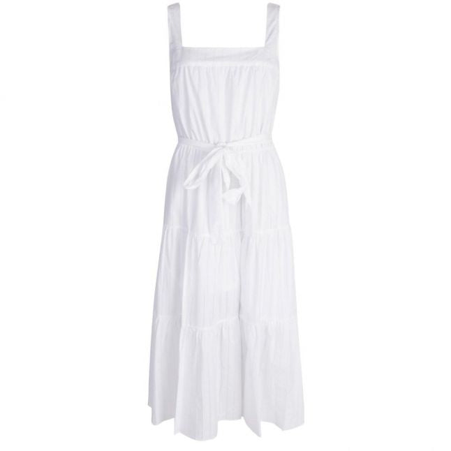 Womens White Tiered Cotton Midi Dress