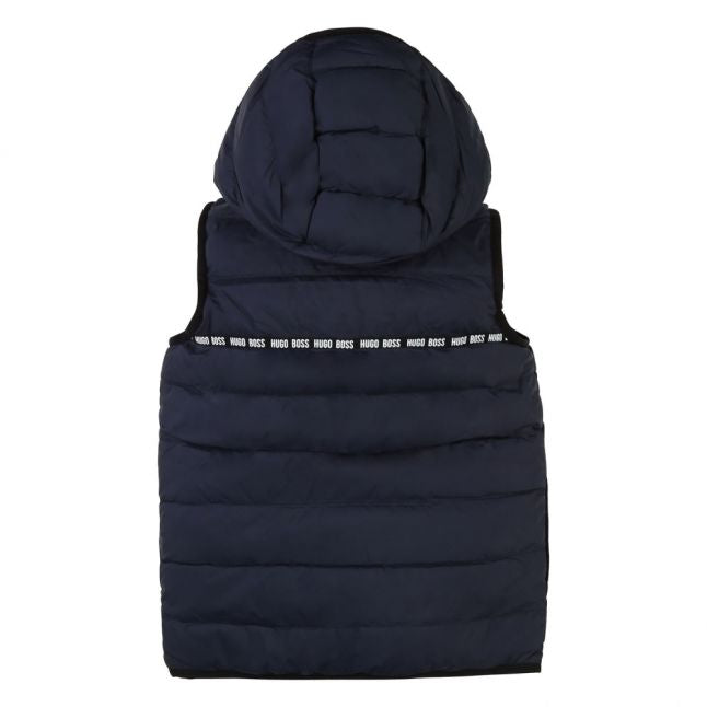 Boys Navy Branded Tape Hooded Gilet