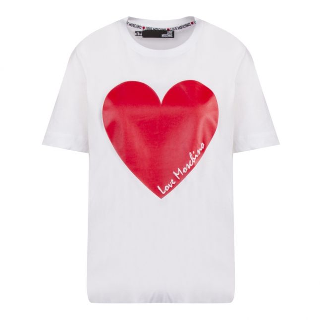 Womens Optical White Branded Heart S/s T Shirt