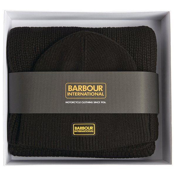 Mens Barbour International Black Sweep Legacy Hat + Scarf Set