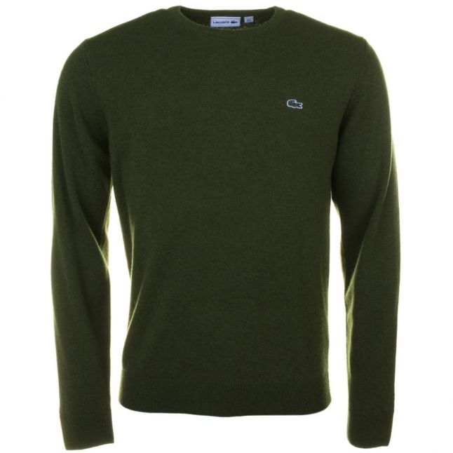 Mens Green Wool Crew Knitted Jumper