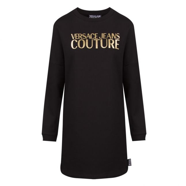 Womens Black/Gold Metallic Logo Sweater Dress