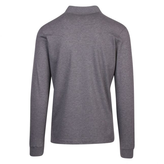 Mens Grey Melange Classic Logo Custom Fit L/s Polo Shirt