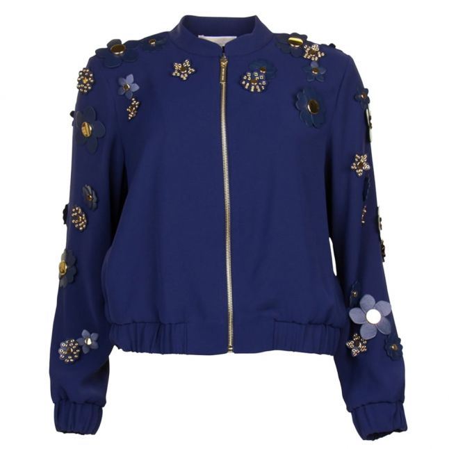 Womens True Navy Flower Bomber Jacket