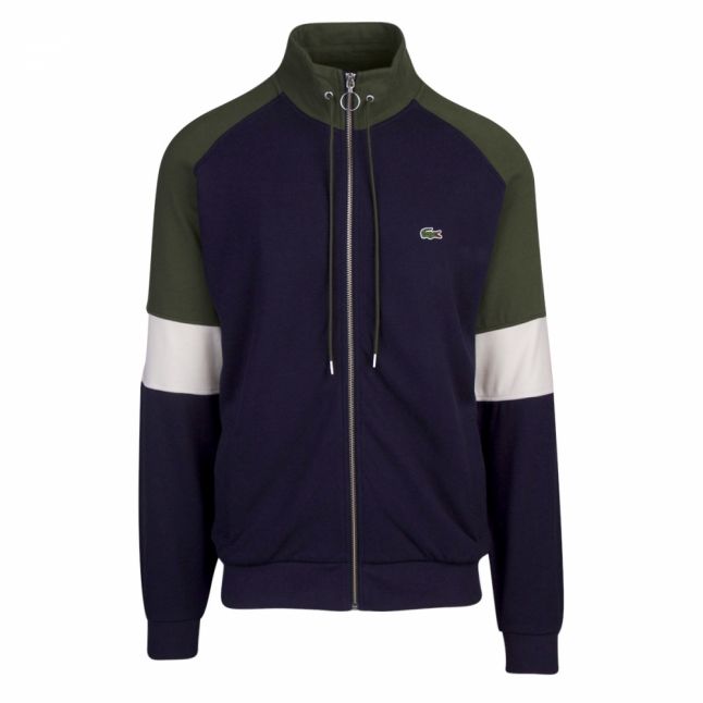 Mens Navy/Green Colour Block Zip Thru Sweat Jacket