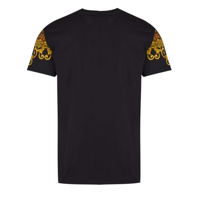 Mens Black Leo Baroque Print Slim Fit S/s T Shirt