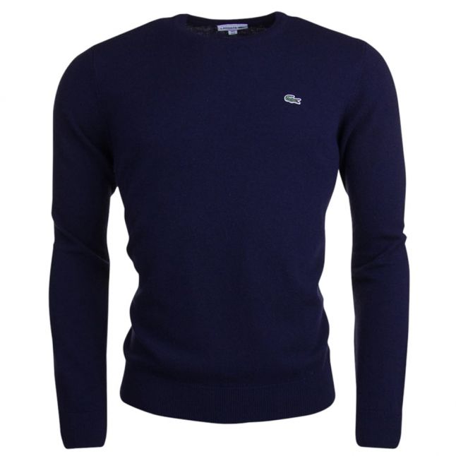 Mens Navy Wool Crew Neck Knitted Jumper