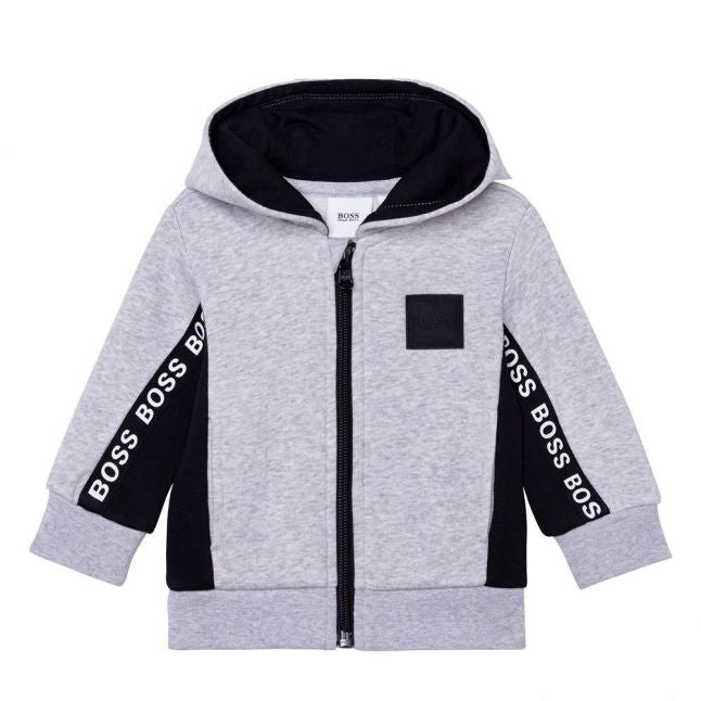 Toddler Grey Marl Logo Tape Hooded Zip Through Sweat Top