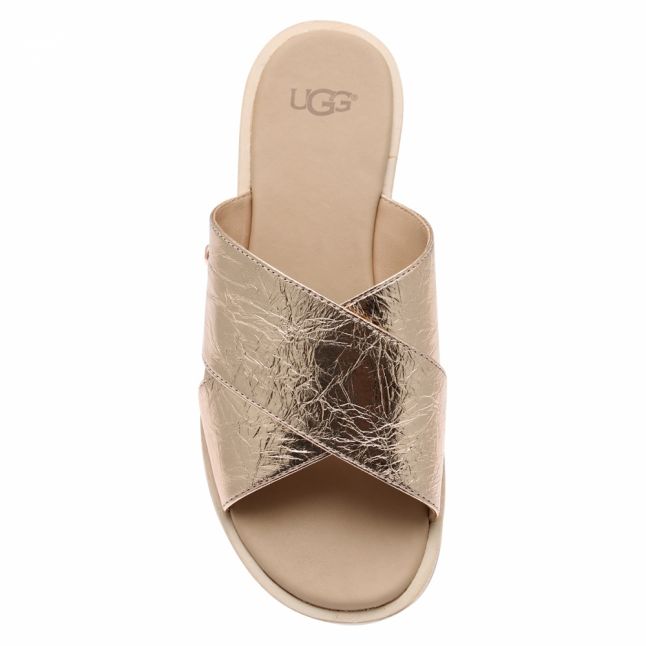 Womens Rose Gold Joni Metallic Leather Slides