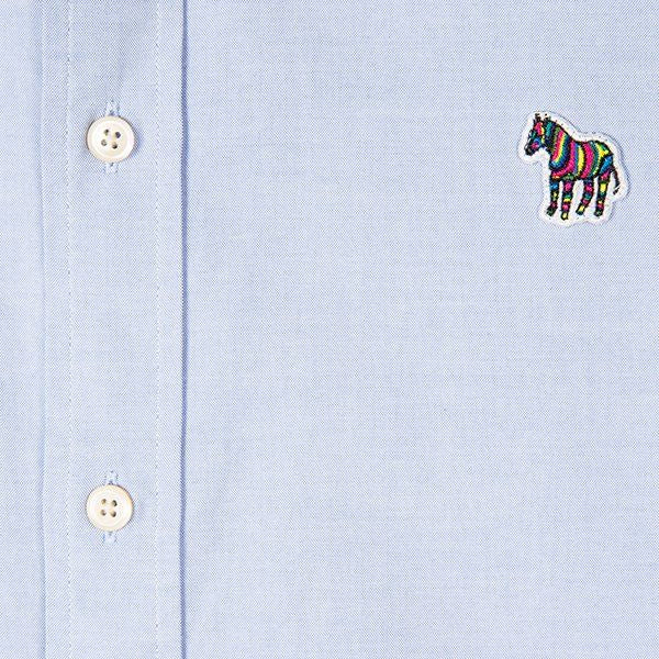 Mens Pale Blue Tailored Zebra Badge S/s Shirt