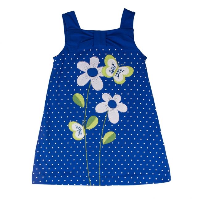 Girls Blue Embroidered Flowers Dress